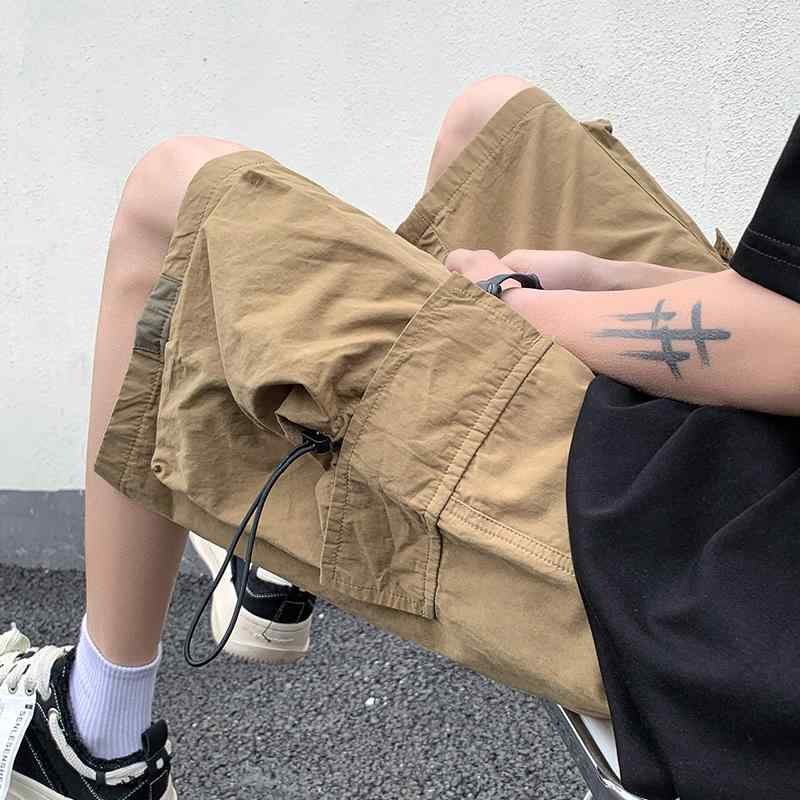 Short, Half Pants - メンズ ワイドパンツ ハーフ 五分丈 ルーズ ポケット レトロ カジュアル ストレート 伸縮性 無地 黒 カーキ 緑 夏 大きいサイズ 外出 レジャー