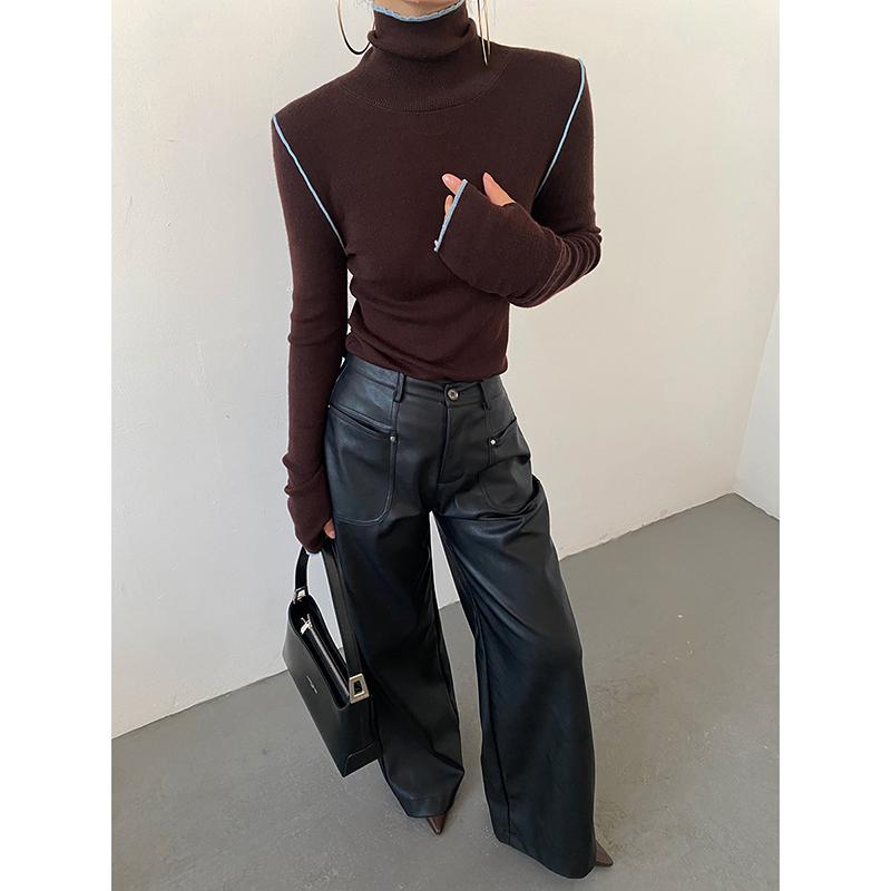 パンツ レディース アメリカン レトロ ポケット カジュアル 冬 ワイドレッグ ロング 黒