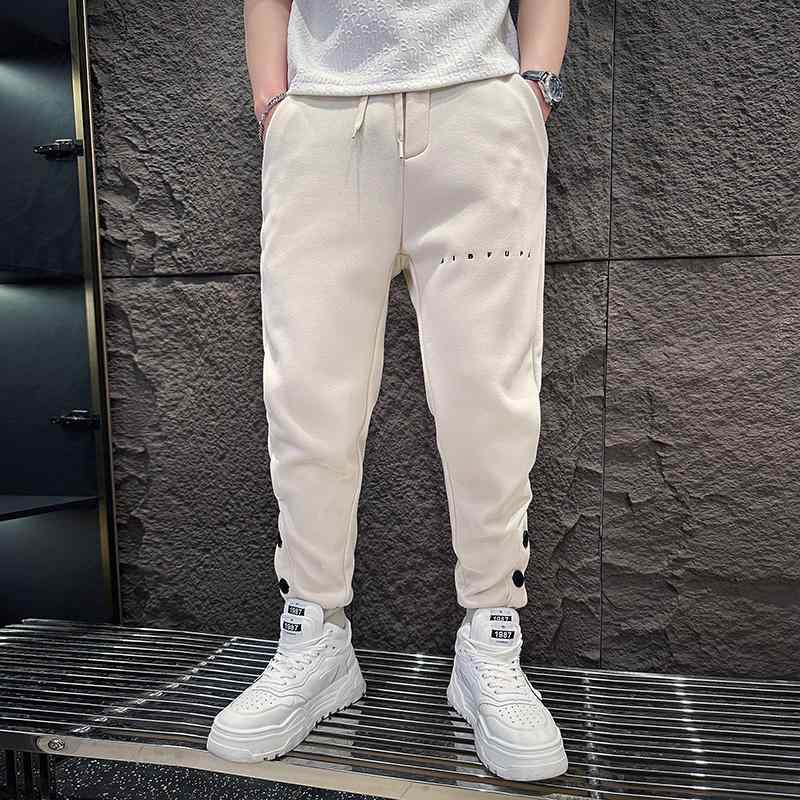ジョガーパンツ メンズ 春秋 裾ボタン ボトムス ズボン クロップド スウェット カジュアル 伸縮性 ゆったり 大きいサイズ シンプル 普段着 スポーツ レジャー おしゃれ アプリコット 黒