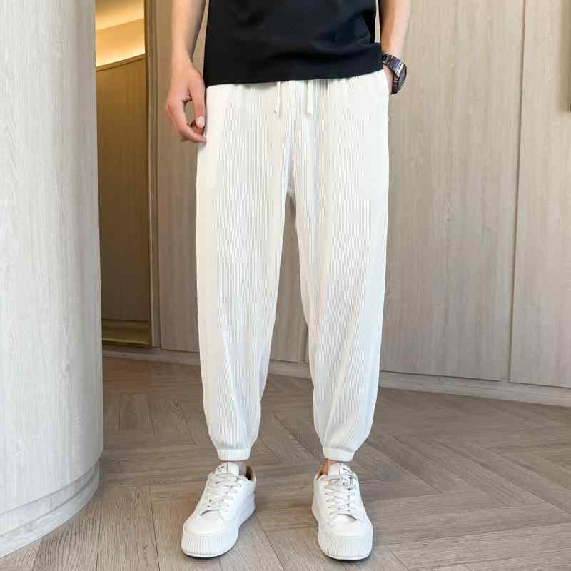 ジョガーパンツ メンズ 春夏 スウェット 涼しい ひんやり 大きいサイズ ゆったり ドレープ カジュアル シンプル レトロ 普段着 スポーツ レジャー おしゃれ 白 黒(4)