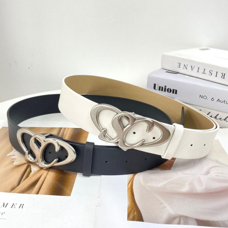 ベルト レディース おしゃれ 太め ハート レトロ バックル 装飾 ジーンズ 学生 PUレザー ピンク 赤 黒 ..