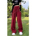 ゆったり パンツ レディース ワイドレッグ 秋冬 カジュアル ストレート 楽ちん シンプル レジャー スポーツ 普段着 無地 ロング丈 大きいサイズ ズボン 赤 白 黒