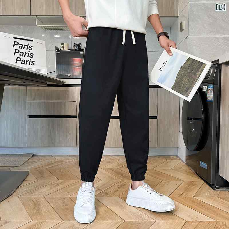 ジョガーパンツ メンズ 春秋 クロップド ボトムス ズボン スウェット ゆったり カジュアル スポーツ トレーニング 普段着 大きいサイズ シンプル おしゃれ 白 黒