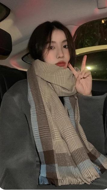 マフラー レディース 普段使い メンズ 冬 暖かい 防風 スカーフ 韓国 ポリエステル チェック ショール 柔らかい 快適 シンプル カーキ おしゃれ