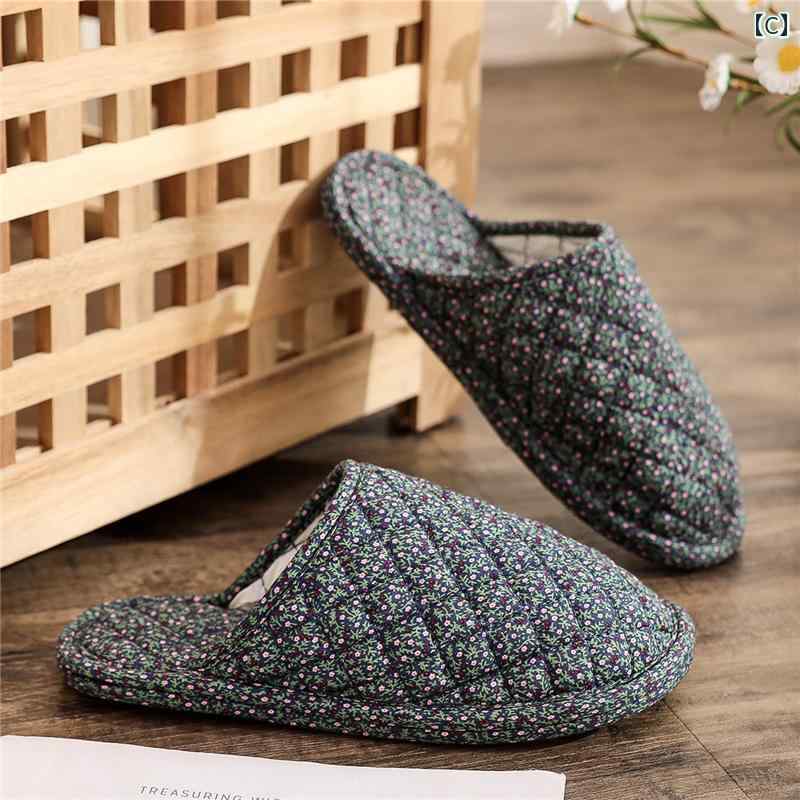 スリッパ 室内 家庭用 リビング チャイナ風 メンズ レディース カップル 大人 静音 ソフトソール フルカバー 布底 花柄 チェック グレー ピンク カーキ