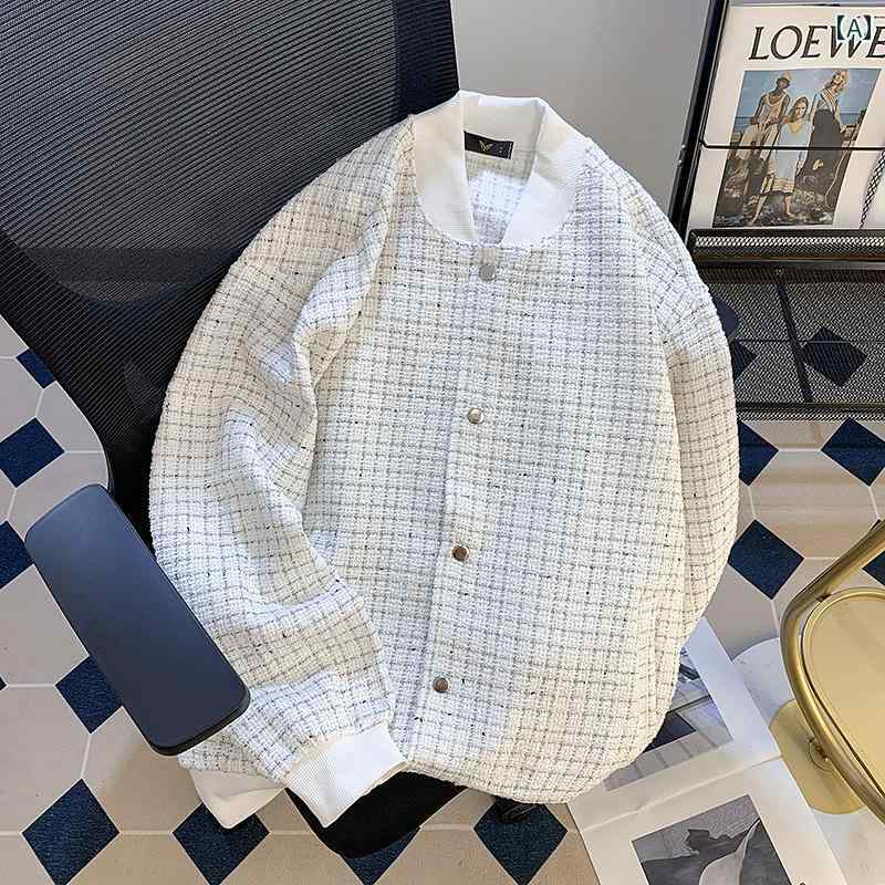 Coach Jackets - ブルゾン メンズ 秋 ジャケット カジュアル ルーズ スタジャン おしゃれ 大きいサイズ 複合編み 長袖 ボタン スタンドカラー 普段使い レジャー 白 黒