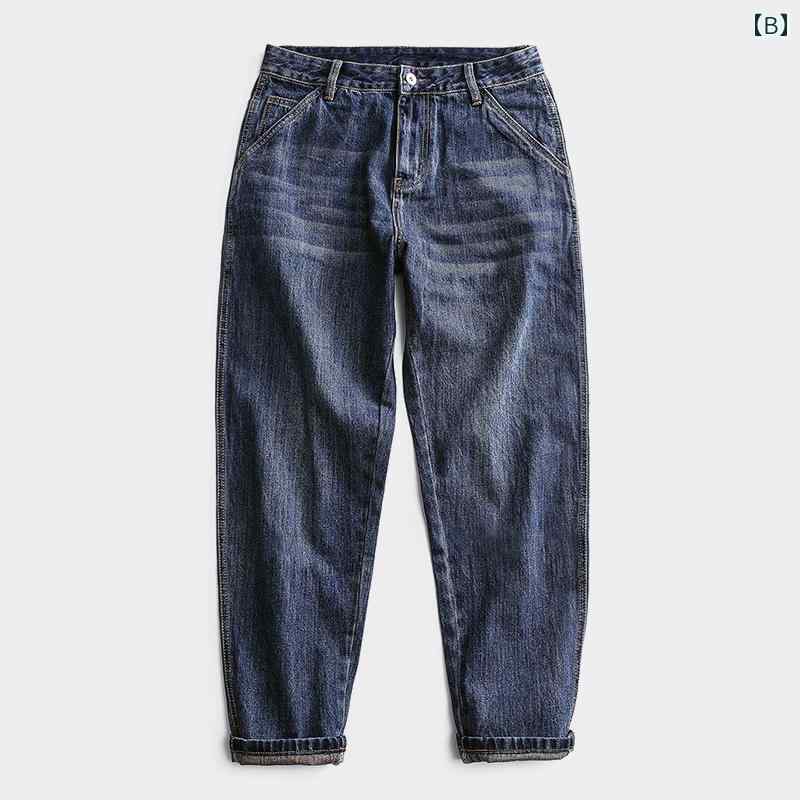 ハーレムパンツ メンズ デニム 春夏秋 ロング ジッパー ポケット 耐摩耗性 薄手 ゆったり 普段使い 旅行 カジュアル 大きいサイズ 紺