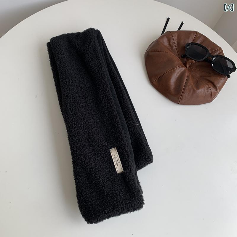 For Women - マフラー レディース 厚手 暖かい 防寒 ふわふわ 冬 韓国 普段使い 通勤 メンズ ペア ギフト 無地 シンプル ワンポイント 細め 柔らかい 黒 ネイビー アイボリー