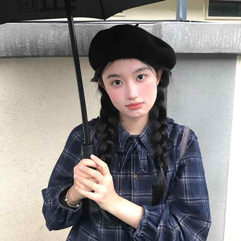 帽子 レディース 秋冬 ウール 大きめ ベレー帽 韓国 小顔効果 暖かい 画家 つばなし ポッチ付き 旅行 お出かけ フリーサイズ シンプル カジュアル 黒 カーキ 赤