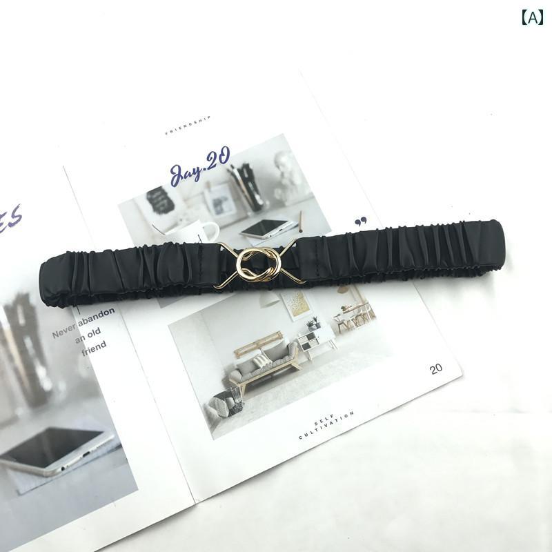 ゴムベルト レディース おしゃれ レトロ 装飾 伸縮性 ウエストゴムマーク 普段使い PUレザー 合金 柔らかい 黒 白 茶色 シンプル カジュアル 簡単 ワンタッチ 細い