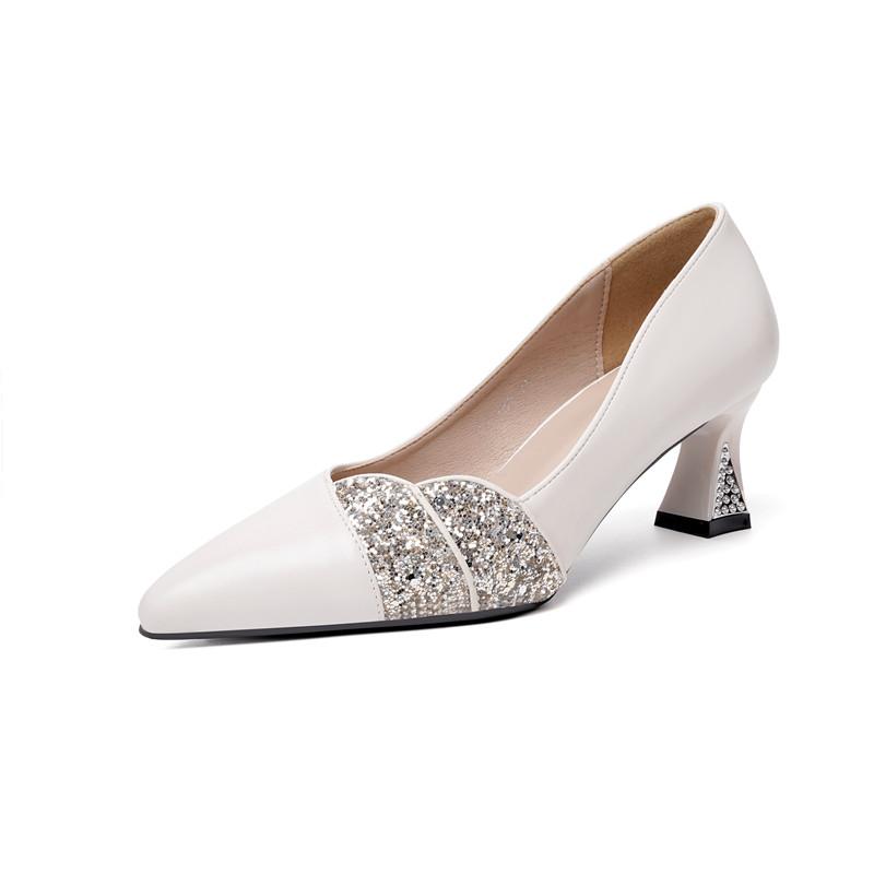 パンプス 黒 おしゃれ 白 レディース エレガント 上品 婦人靴 ミドルヒール レザー スパンコール 通気..