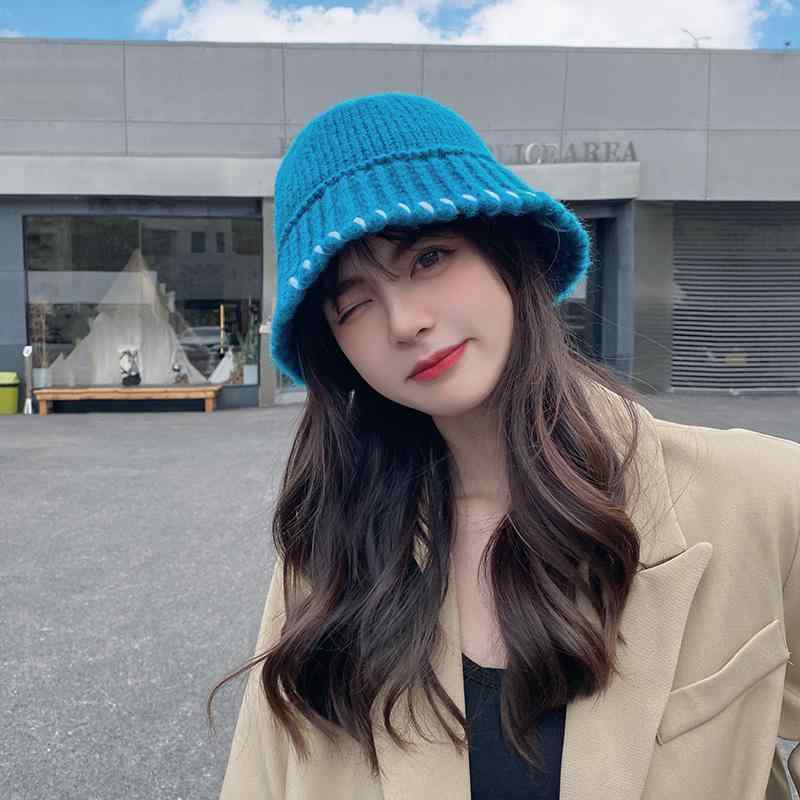 バケットハット レディース 帽子 女性 メンズ 男性 ユニセックス 韓国 秋冬 ウール 防寒 ベイスン フィッシャーマン カジュアル 普段使い ニット 青 緑 黄色 無地 ステッチ おしゃれ