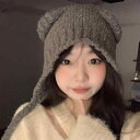 ニット帽 レディース 大人 耳あて かわいい ウール 秋冬 厚手 暖かい 防寒 柔らかい 紐 ふわふわ 小顔効果 帽子 ビーニー 小物 無地 シンプル カジュアル アウトドア レジャー 旅行 普段使い フリーサイズ クマ アニマル 白 黒 グレー