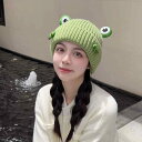 ニット帽 マフラー 手袋 レディース 大人 耳 かわいい ウール 秋冬 暖かい 防寒 柔らかい ストレッチ 帽子 ビーニー ワッチキャップ 小物 シンプル カジュアル アウトドア レジャー 旅行 普段使い フリーサイズ カエル アニマル 白 緑 黒