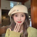 ベレー帽 レディース 大人 韓国 普段使い 外出用 立体 秋冬 暖かい ウール つばなし 調整可能 おしゃれ シンプル ワンポイント 黒 白 ピンク