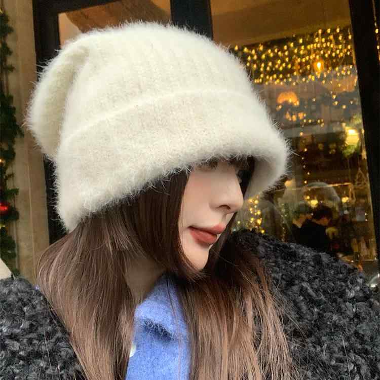 Knit Hat - レディース 冬 ニット帽 秋 白 黒 グレー 大きいサイズ 耳 保護 ふわふわ 防寒 シンプル カジュアル 普段使い 無地 柔らかい