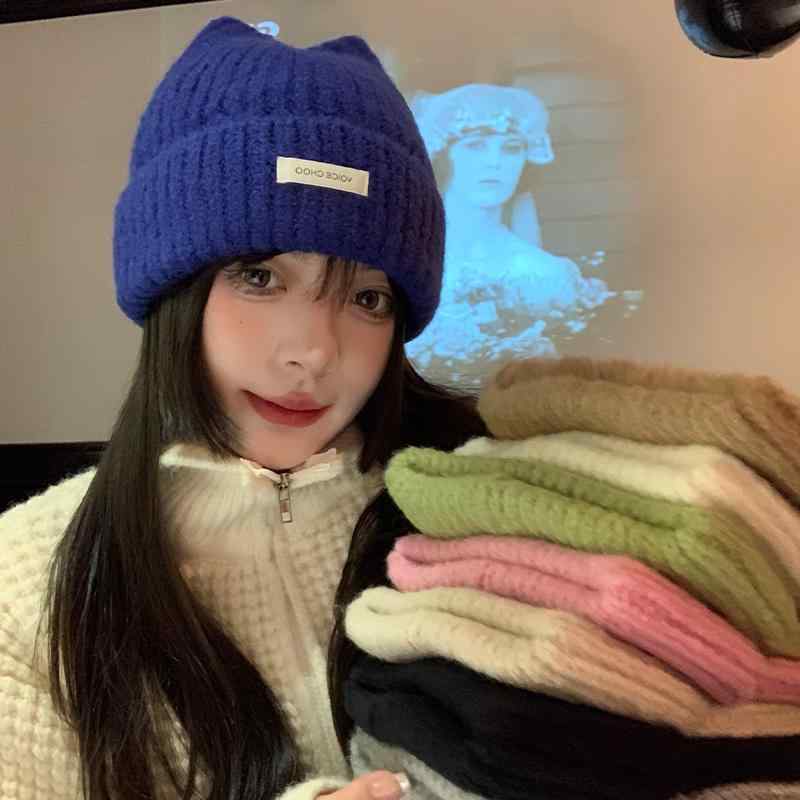 ニット帽 冬 レディース 韓国 かわいい 猫耳 ウール 春秋 カジュアル 暖かい 白 ピンク 茶色 シンプル 普段使い 柔らかい アウトドア 防寒