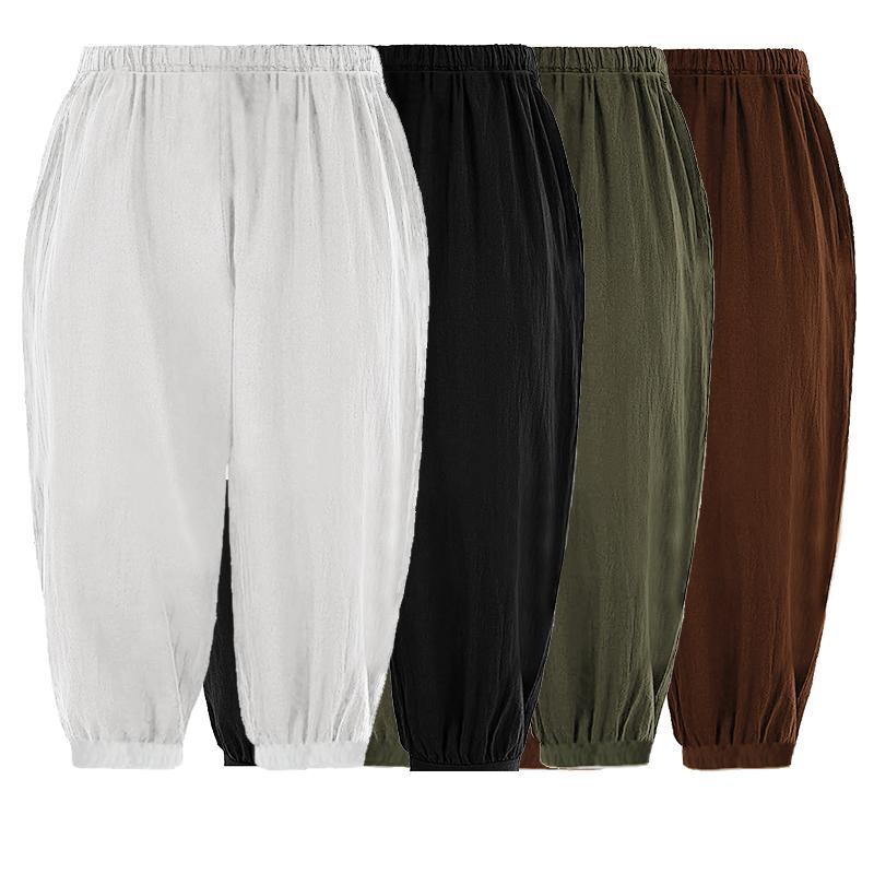 中世 コスチューム メンズ レトロ ボトムス 五分丈 ズボン ウエストゴム 大きいサイズ ゆったり 海賊 コスプレ 衣装 舞台 パフォーマンス イベント 仮装 ハロウィン 黒 緑 茶 無地