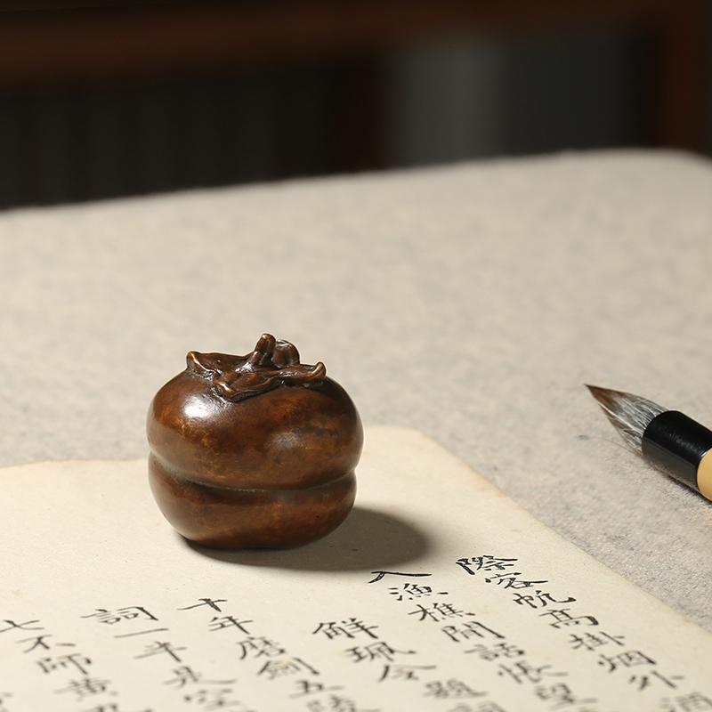 文鎮 ペーパーウェイト おしゃれ かわいい 重し 縁起物 置物 書道用具 事務用品 文房具 インテリア雑貨 小さめ ギフト ブロンズ 青銅製 柿