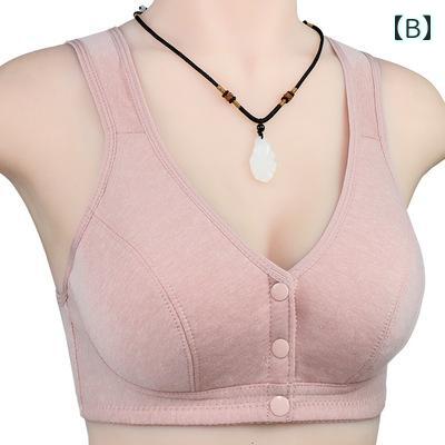 ブラジャー 大きいサイズ 50代 レディース 下着 前開き フロントボタン ノンワイヤー フルカップ 綿 薄手 着脱簡単 無地 小花柄 アプリコット 肌色 黒