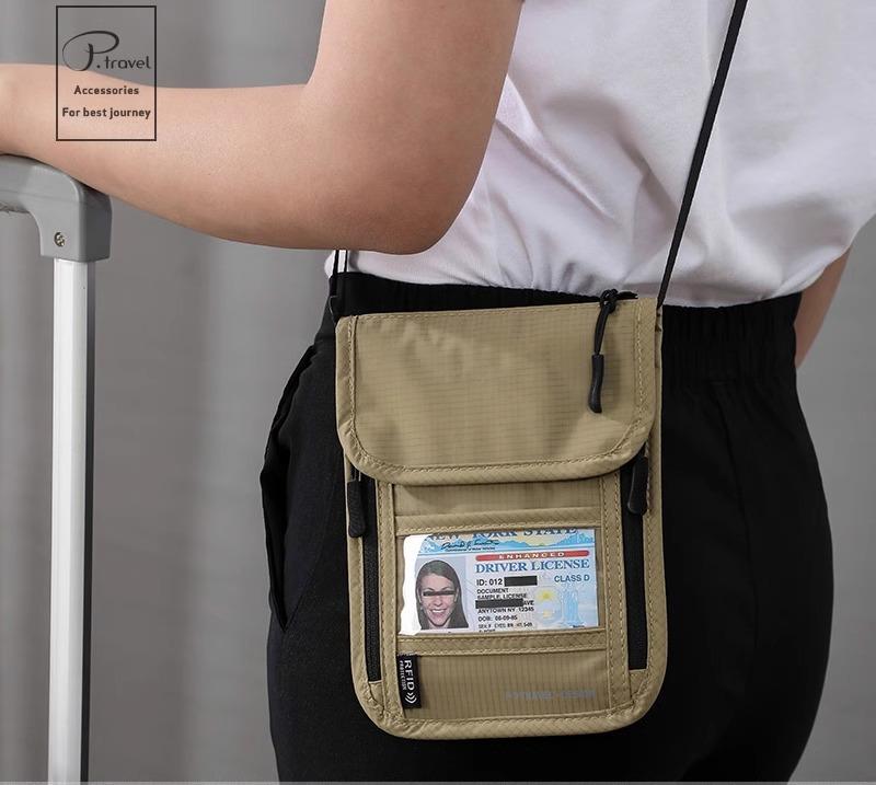 パスポート ケース ショルダー レディース メンズ 収納 チケットホルダー カード入れ 旅行 ジッパー 通気性 防水 カジュアル カーキ 黒 紫