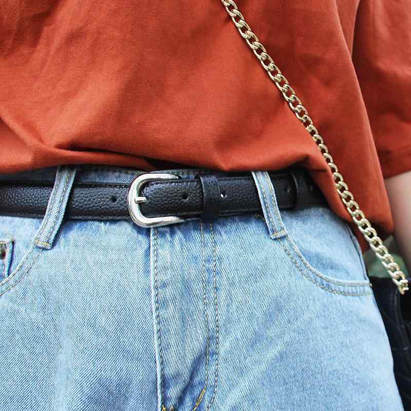 ベルト レディース 韓国 カジュアル PU 調整可能 バックル 合金 シンプル おしゃれ 普段使いジーンズ パンツ スカート 黒