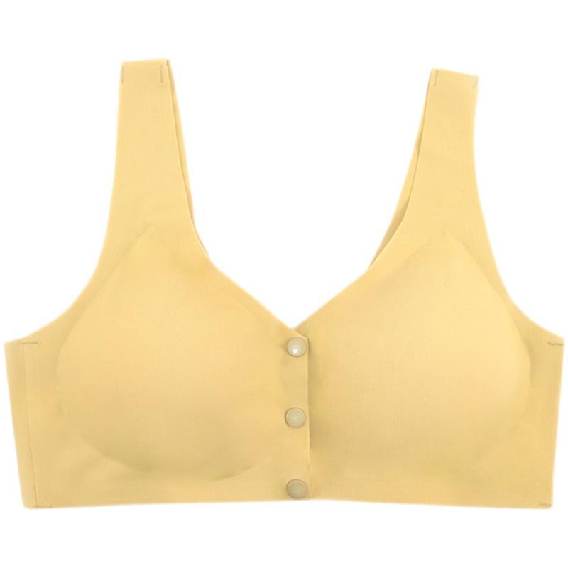 ブラジャー 大きいサイズ 50代 レディース 夏 下着 前開き フロントボタン ノンワイヤー 薄手 軽量 ラインが出ない 吸汗 たるみ防止 通気性 着脱簡単 ひんやり 涼しい 無地 グレー アプリコット 黄色