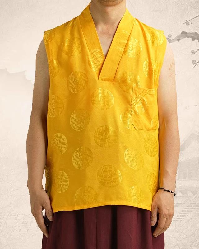 僧侶 衣装 ラマ 夏 仏 チベット ベスト 大きいサイズ 黄色 オレンジ 赤 シンプル 普段使い エスニック Vネック ノースリーブ ポケット チャイナボタン 花柄