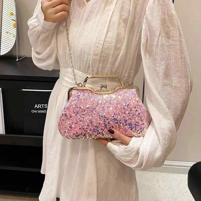 結婚式 パーティー バック レディース おしゃれ ハンドバッグ 普段使い 小さめ スパンコール キラキラ シンプル チェーンショルダー 斜め掛け 23×15×4CM