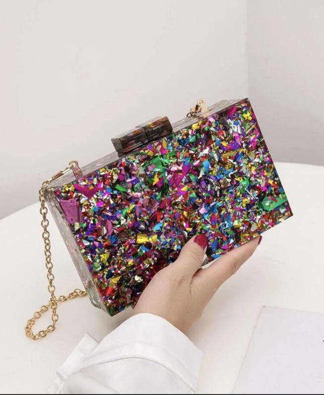 ハンドバッグ レディース オシャレ パーティー お呼ばれ ショルダー オーダー 多用途 ワンショルダー 斜め掛け カラフル スパンコール キラキラ アクリル ライト 豪華