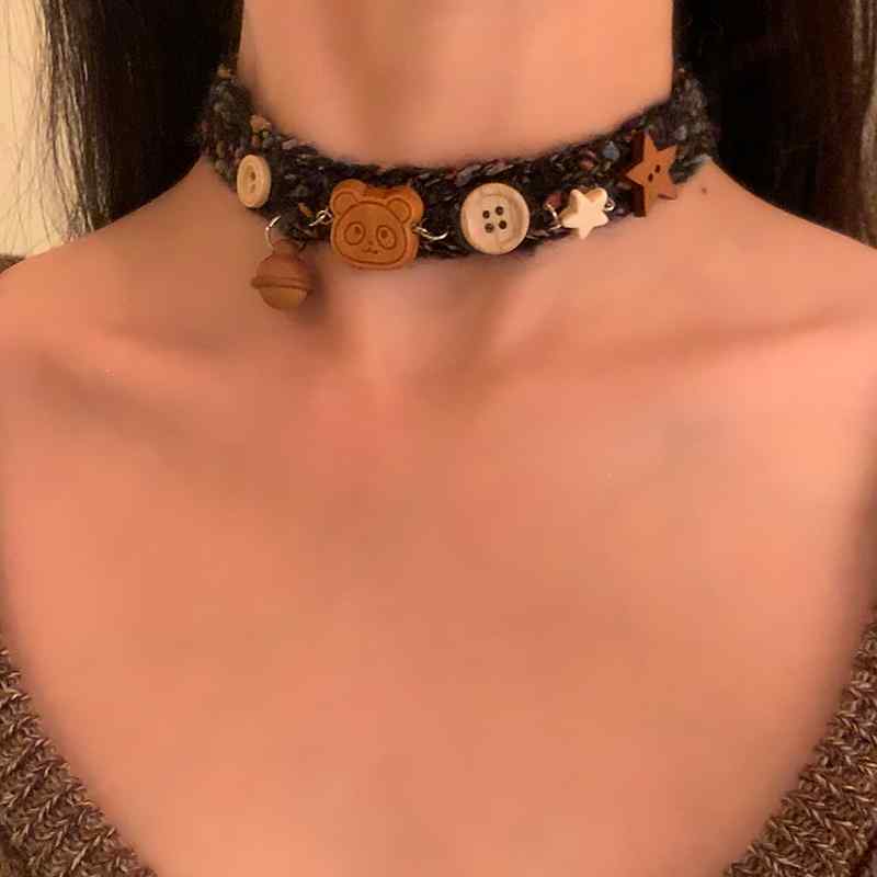レディース チョーカー ネックレス 秋冬 甘い ぬいぐるみ かわいい クマ bear 星 スター ボタン 襟 ベ..