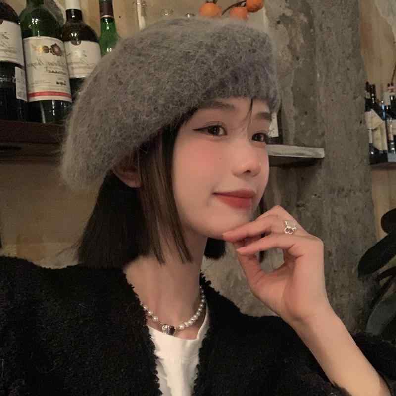 帽子 レディース 秋冬 モヘア ベレー帽 暖かい ペインター 小顔効果 ふわふわ ボリューム 無地 シンプル カジュアル ブルー ピンク ホワイト