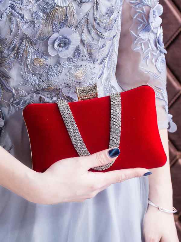 クラッチバッグ 結婚式 お呼ばれ レディース 社交 ベルベット 赤 チャイナ パーティー ディナー 女性