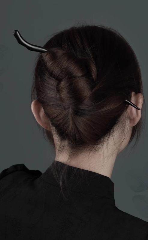 かんざし 一本 大人 レディース ヘアアクセサリー ピン ロング 黒檀 木製 シンプル モダン エスニック まとめ髪用 普段使い 外出用 おしゃれ