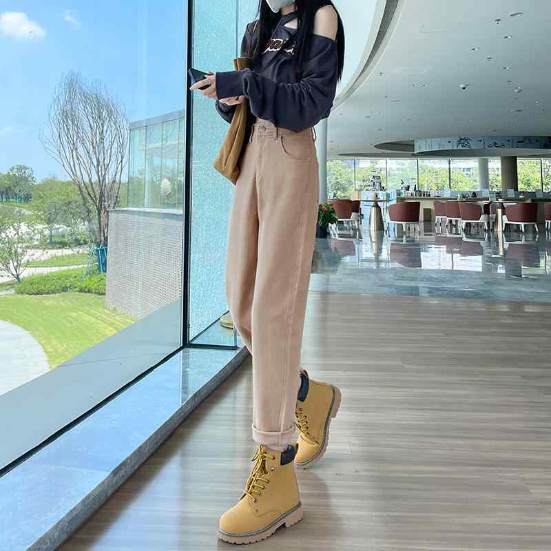 Cotton - ゆったり パンツ レディース 大きいサイズ 春秋 九分丈 ウォッシュ 加工 ジーンズ ダッド キャロット カジュアル ベージュ 黒 カーキ 無地 ステッチ ポケット