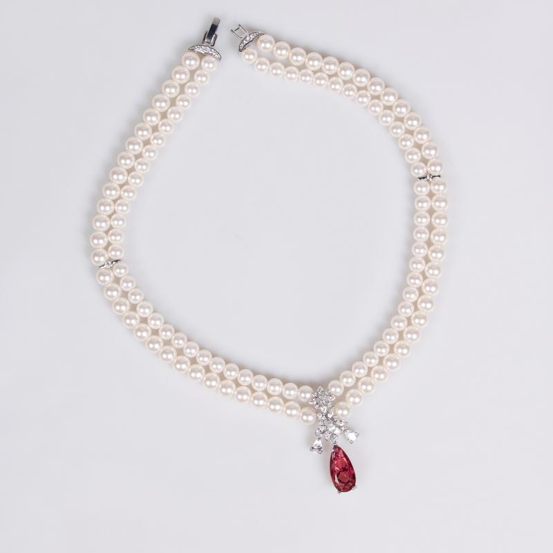 ドレス アクセサリー 二層 パール ジルコニア ネックレス 水滴型 ピアス 2点セット 合金 キラキラ 揺れる 上品 おしゃれ パーティー 白 赤 青