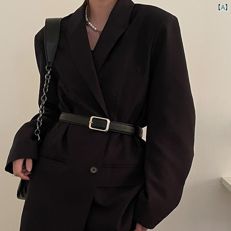 ベルト レディース メンズ 男女兼用 ウエスト バックル 金具 装飾 アクセサリー レトロ シンプル スクエア ジーンズ パンツ ズボン PUレザー 外出 普段使い 黒 茶色