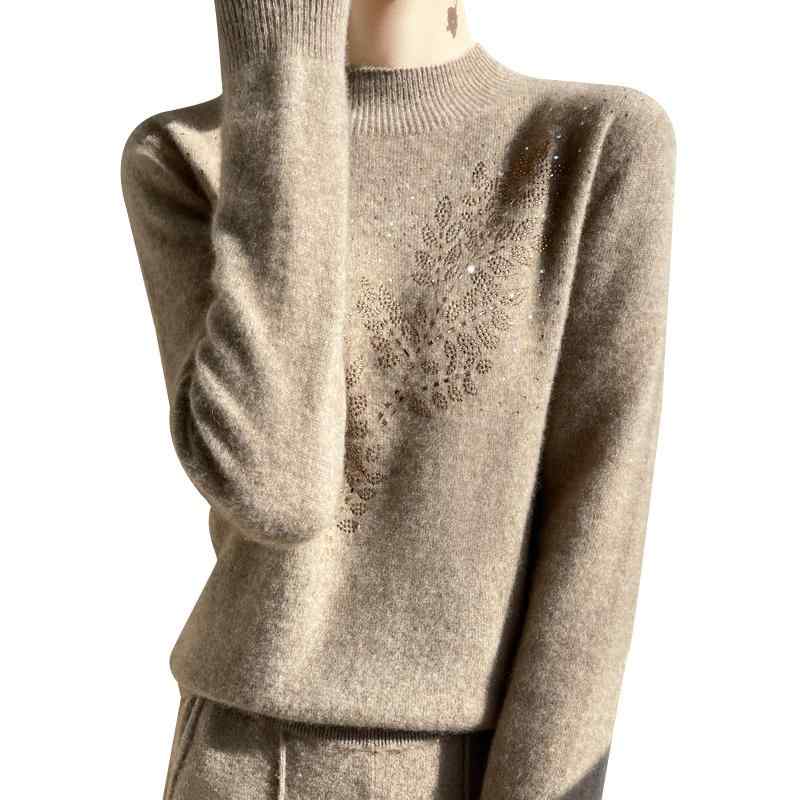 Turtleneck - ハイネック 長袖 レディース ウール 大きいサイズ 春秋冬 ニット セーター プルオーバー カジュアル きれいめ 大人 暖かい 黒 白 ピンク シンプル リーフ