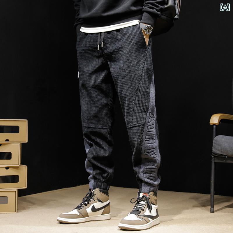 ジョガー パンツ メンズ 男性 紳士 大きいサイズ 秋冬 厚手 暖かい コーデュロイ カジュアル 普段使い スポーツ ルーズ ゆったり グレー 黒 ドロスト ポケット