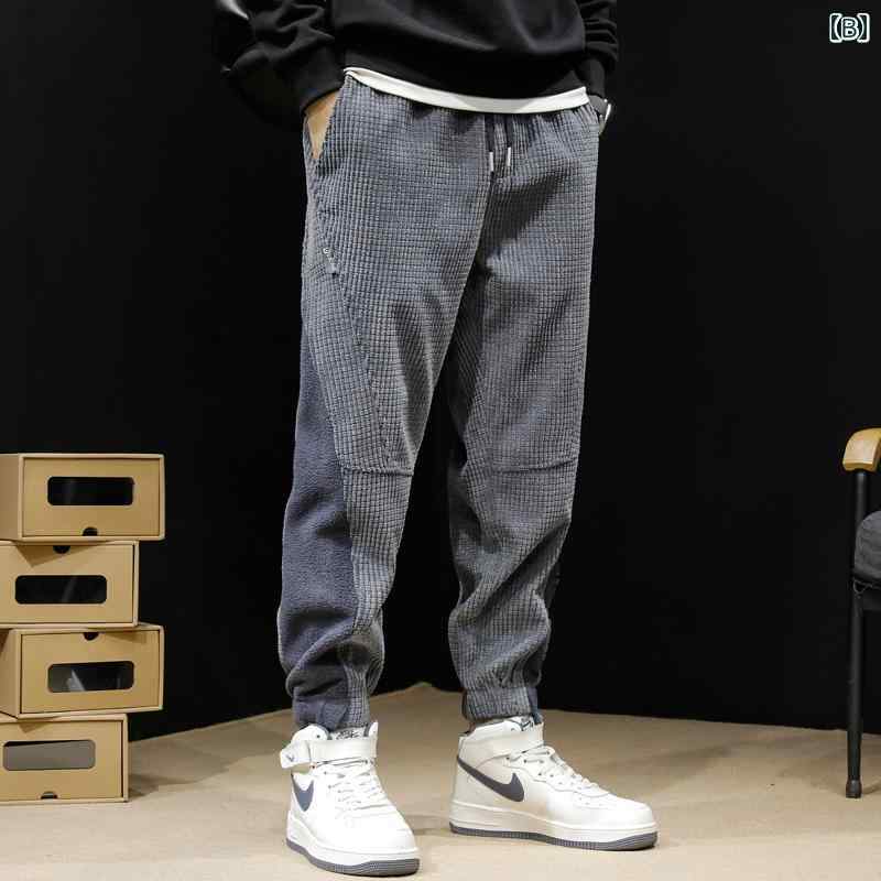 ジョガー パンツ メンズ 男性 紳士 大きいサイズ 秋冬 厚手 暖かい コーデュロイ カジュアル 普段使い スポーツ ルーズ ゆったり グレー 黒 ドロスト ポケット