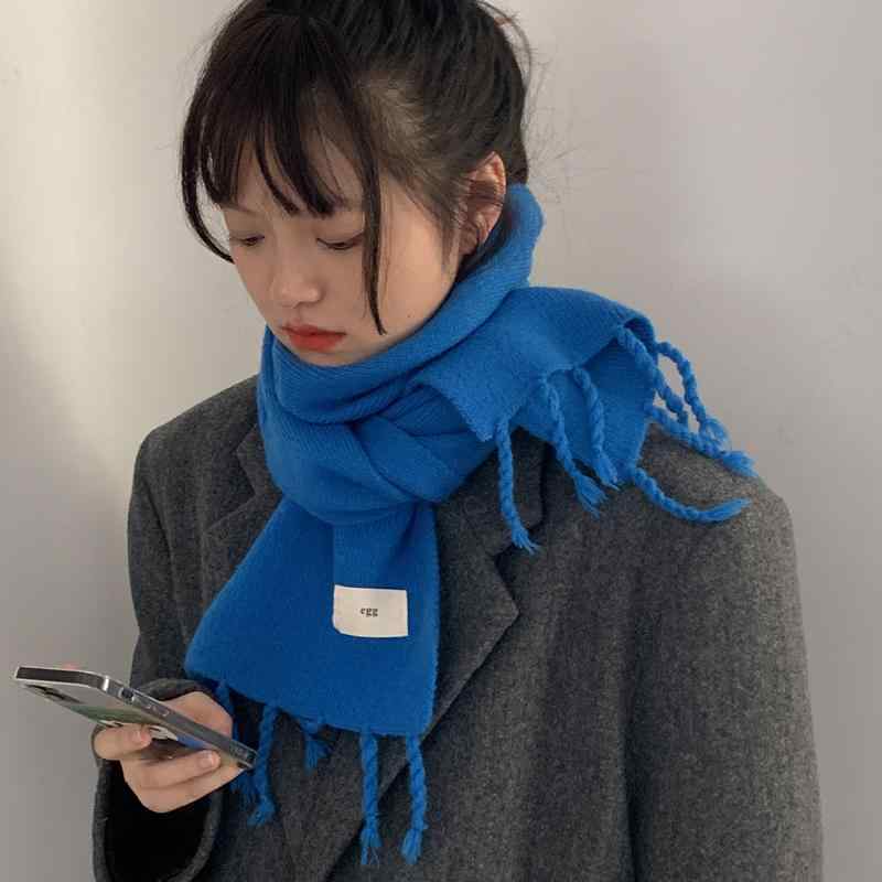 マフラー レディース 普段使い 韓国 ニット ウール フリンジ 秋冬 春 かわいい 暖かい 保温 茶色 青 緑 シンプル 無地 カジュアル おで..