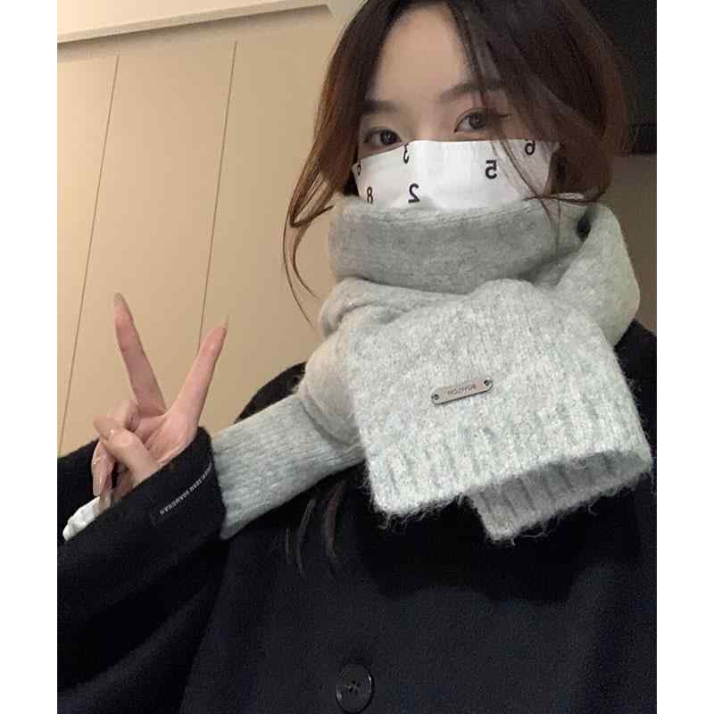 For Women - マフラー レディース 韓国 秋冬 ニット 暖かい ネックウォーマー シンプル 無地 長方形 ユニセックス カップル 防寒対策 クリスマスギフト 黒 白 グレー