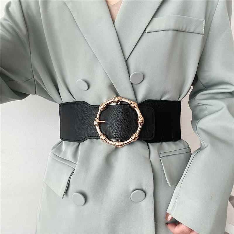 ベルト レディース 太い おしゃれ ストレッチ ウエスト調整 伸縮性 ワイド 幅広 装飾 軽量 柔らかい アクセサリー 黒