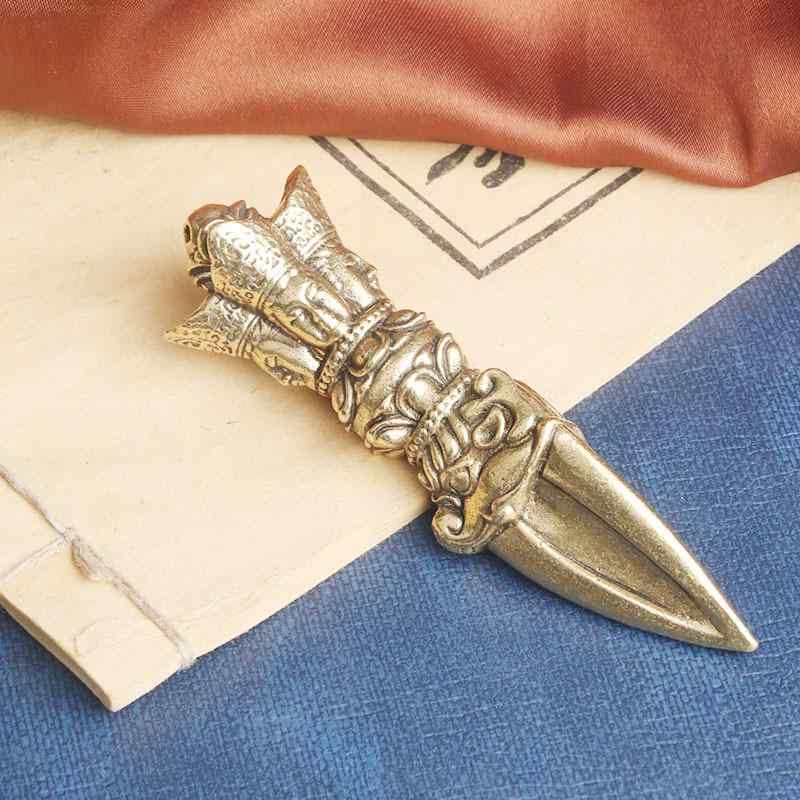 インテリア オブジェ 置物 真鍮 チベット 四面 金剛杵 卓上 装飾 宗教 法具 手工芸品 雑貨 コレクション アンティーク調 おしゃれ ギフト