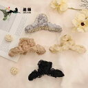 ヘアクリップ 大きめ まとめ髪 後頭部 ハーフアップ アクセサリー ふんわり メッシュ ボリューム 樹脂 華やか 普段使い お出かけ レジャー 無地 かわいい 黒 アイボリー グレー