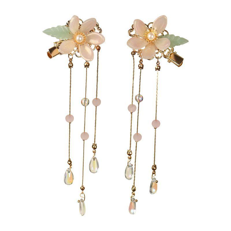 ヘアクリップ 花 フラワー レトロ アレンジ 飾り 漢服 アクセサリー 子供用 ティアドロップ ビーズ パ..