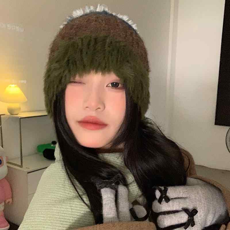 ニット帽 レディース 秋冬 ストライプ ふわふわ 柔らかい かわいい ゆったり 防寒 厚手 暖かい 韓国 バケットハット ウール 普段使い レジャー カジュアル ピンク 緑 ベージュ