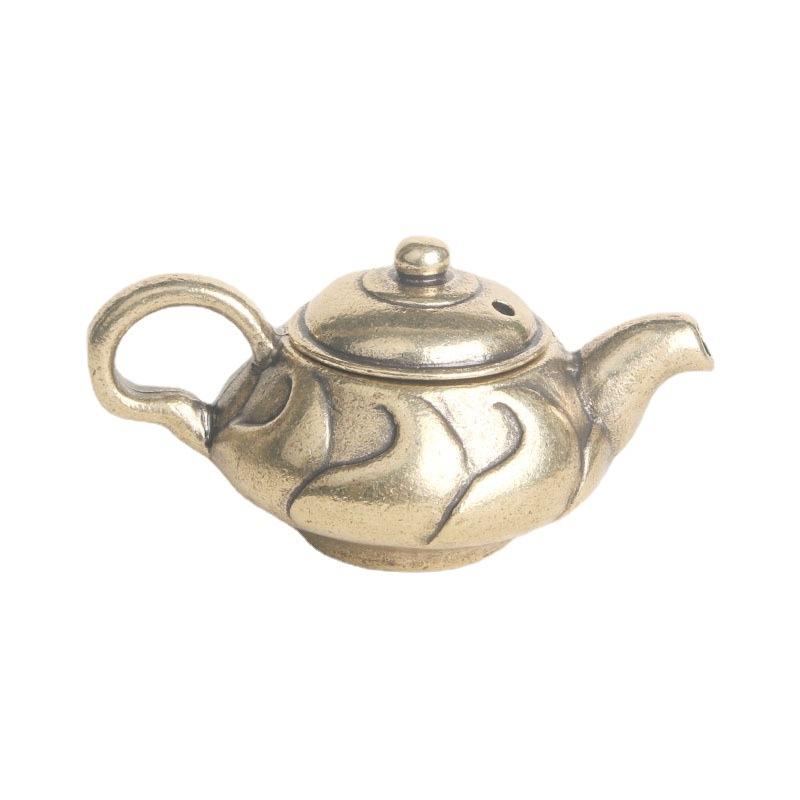 真鍮 置物 ティーポット 卓上 装飾品 小さめ 彫刻 アンティーク調 銅器 手作り シンプル インテリア リビング エスニック プレゼント オブジェ 寝室 チャイナ風