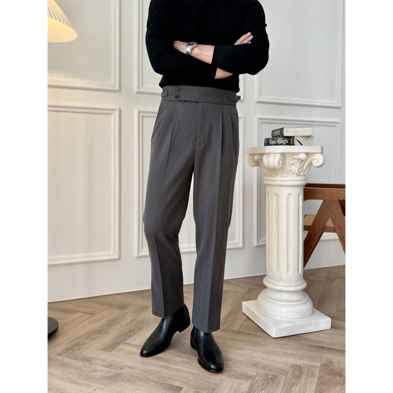 スラックス メンズ スリム 秋冬 ナポリ パンツ ベルベット 厚手 裏地 ストレート ビジネス スマート カジュアル きれいめ センタープレス 英国 クロップド丈 黒 グレー