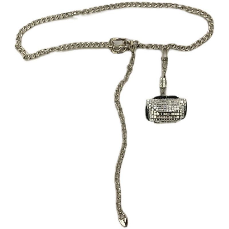 ベルトポーチ レディース ミニ ウエスト バッグ ラインストーン キラキラ チェーン 取り外し可能 装飾 ..